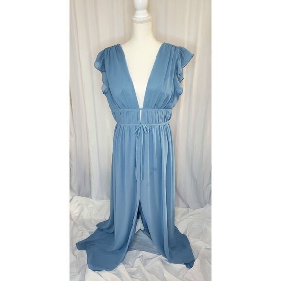 Lulus Dresses & Skirts - Lulus Dress Women XL Im All Yours Slate Blue Ruffle Maxi Flutter Sleeve Slit